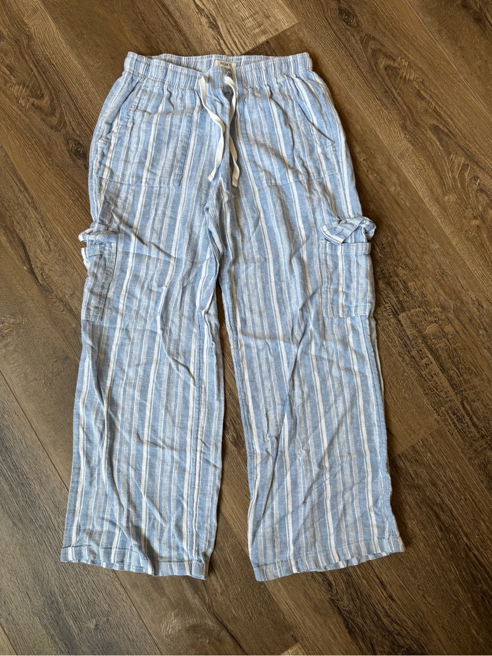 Roxy Light Blue & White Striped Drawstring Pants